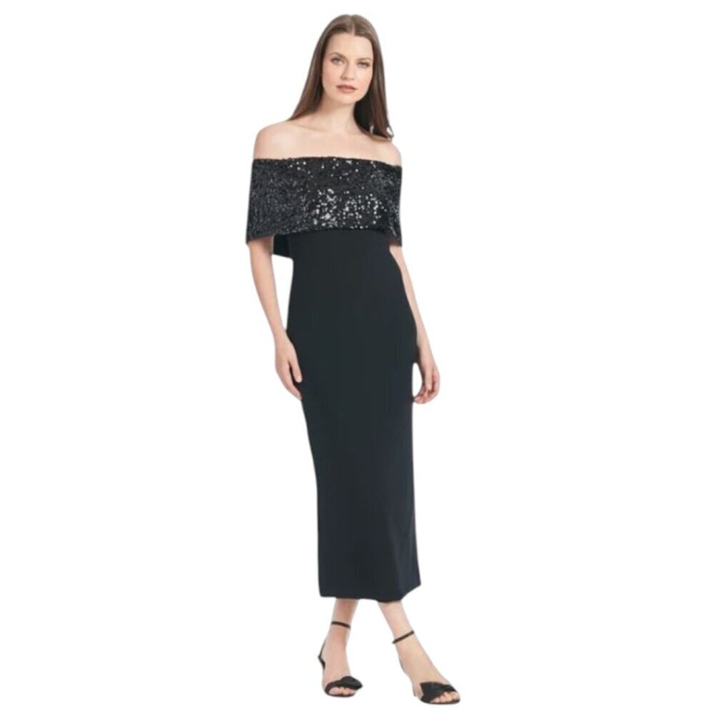 Sachin & Babi Naira Women's Midi Black Dress Off Shoulder Sequence Collar 8 NWT